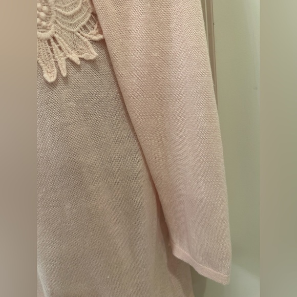 J. Jill XS Blush Pink Linen Blend Embroidered Collar Chest Lightweight Sweater - Picture 11 of 15
